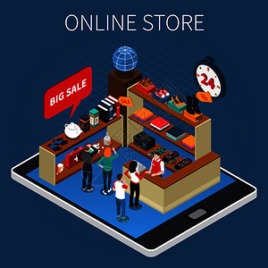 自動雜貨店購物系統(tǒng)與智能籃子自助機器人輔助技術等距成矢量插圖超市自動化技術等距成